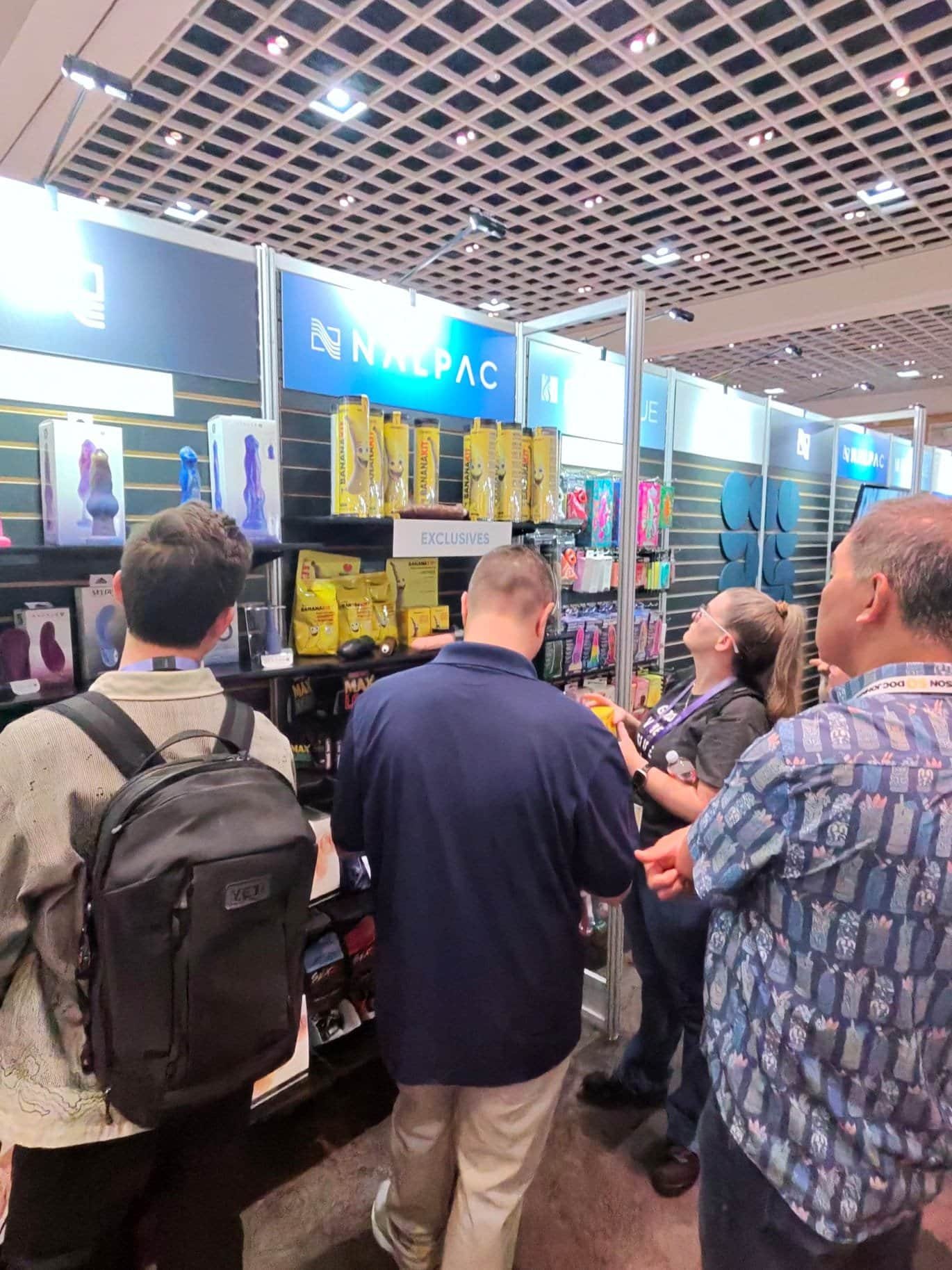 Crowd at Nalpac booth viewing Bananakit products at Altitude Intimate