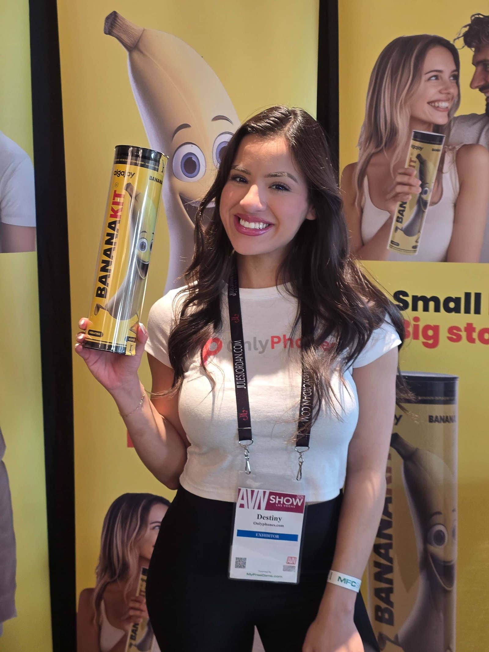 Visitor showcasing Bananakit product at AVN Expo