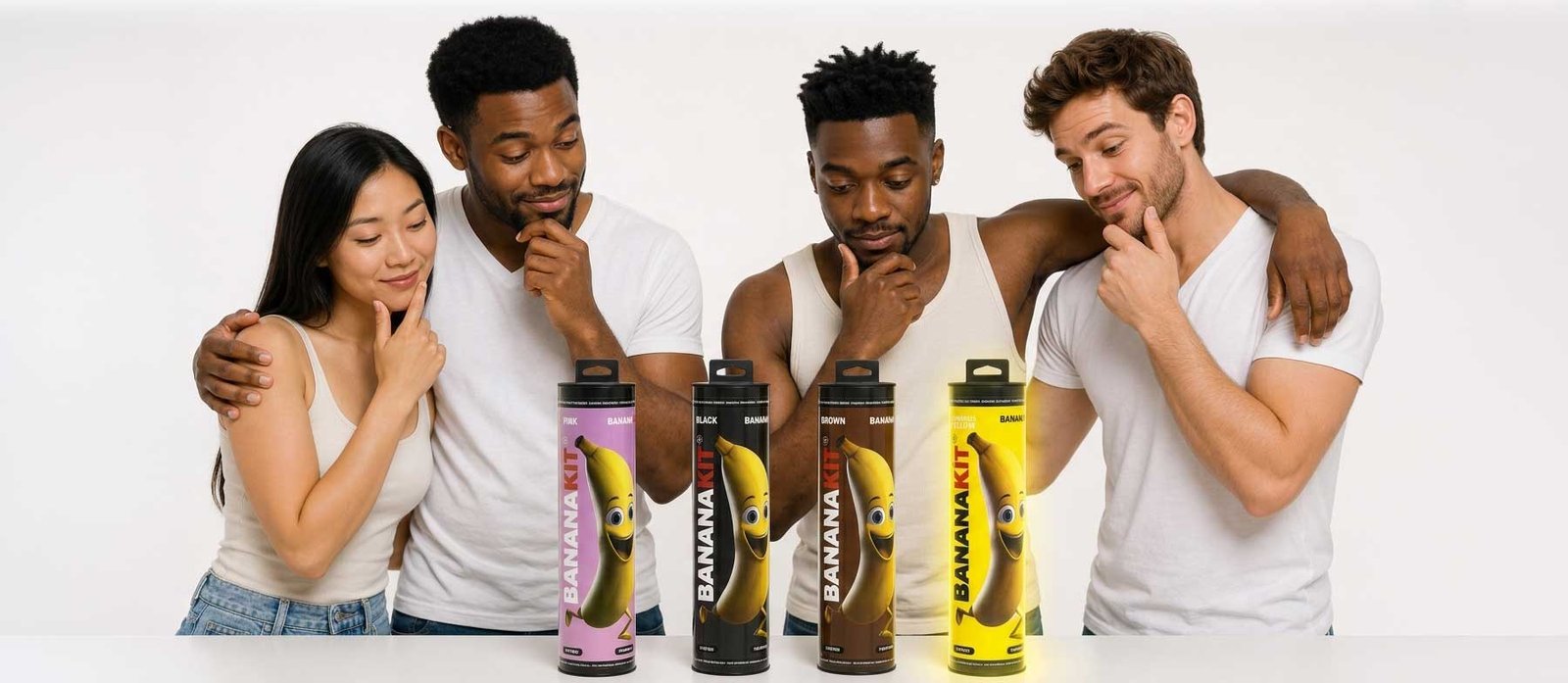 Four people choosing the colour of their Bananakit